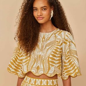 FARM Rio Gold and Cream Crop Top